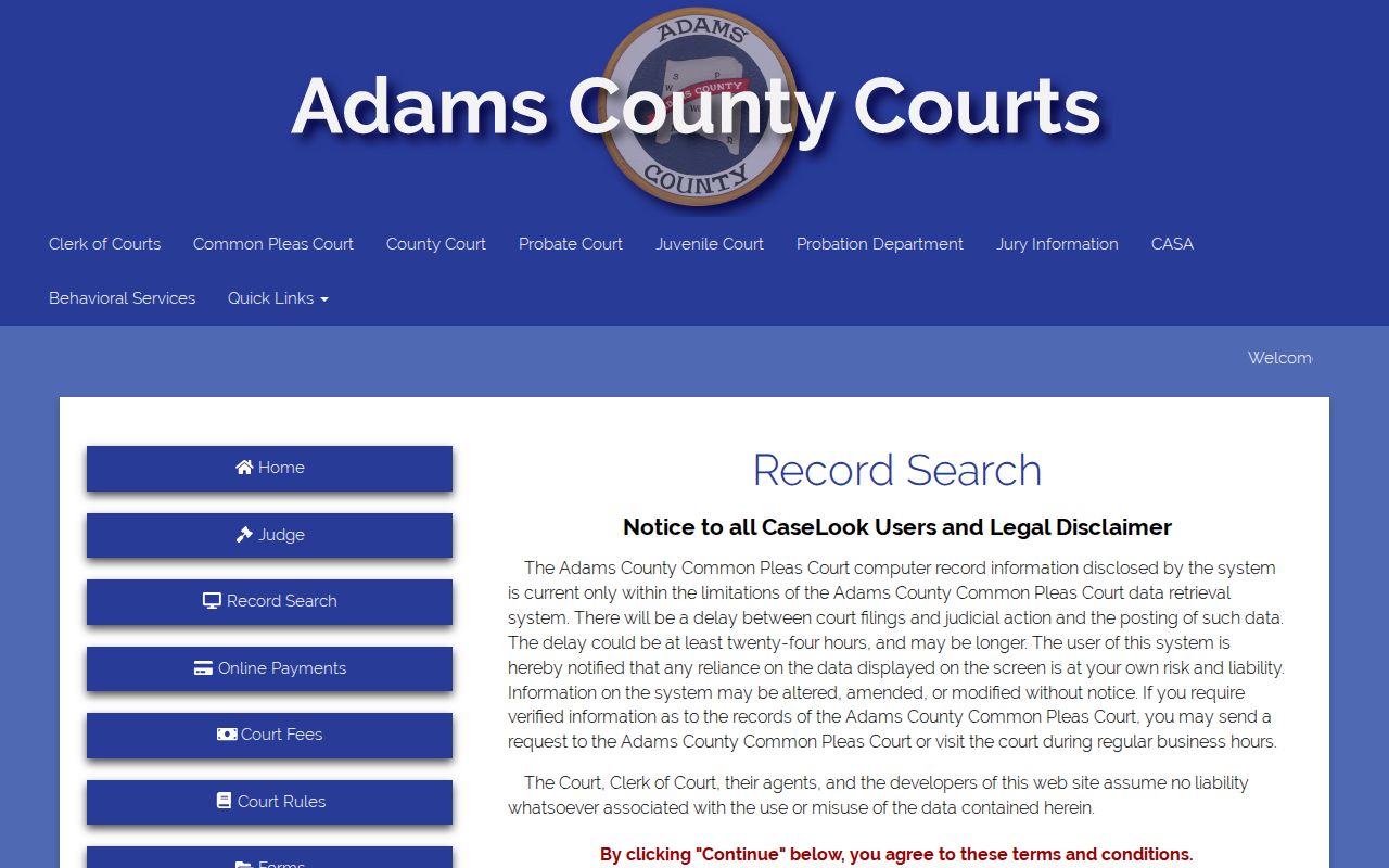 Adams County Common Pleas CaseLook notice for criminal court records