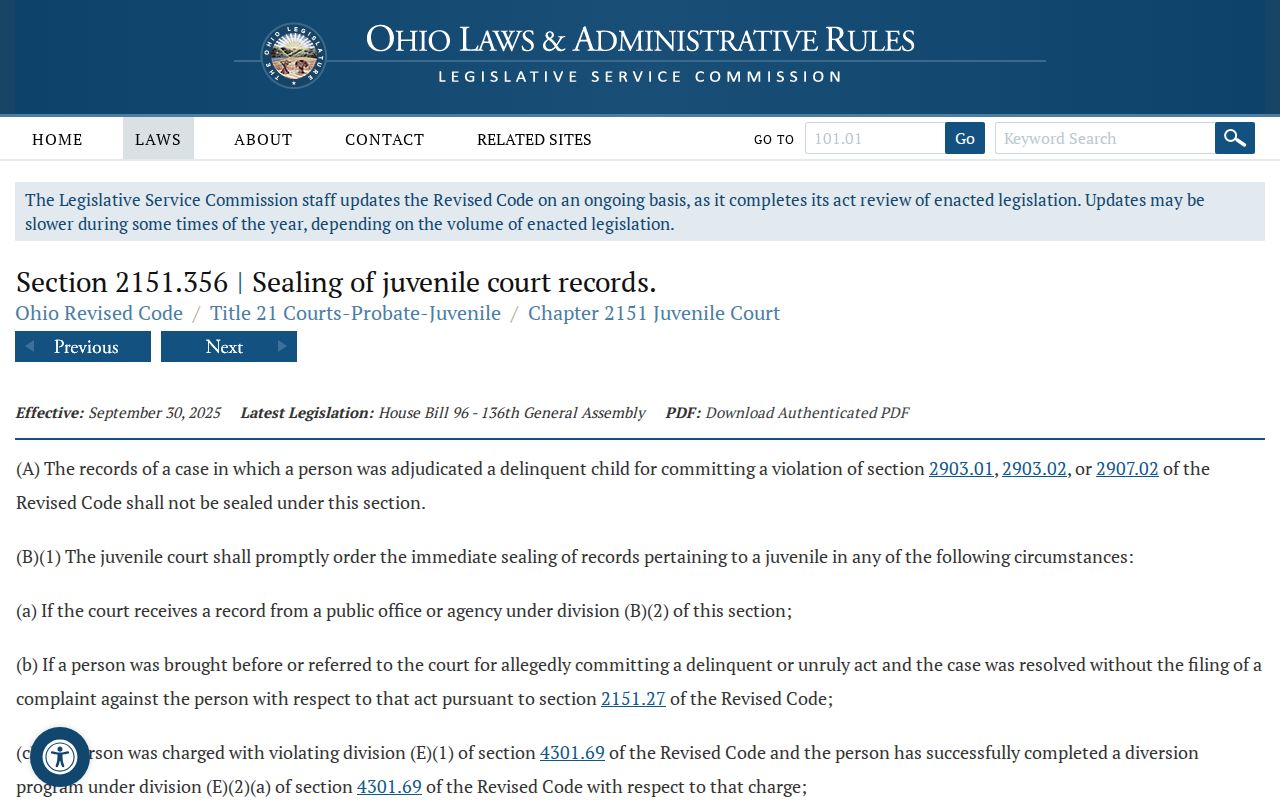 Ohio Revised Code section 2151.356 on confidential juvenile court records in Adams County
