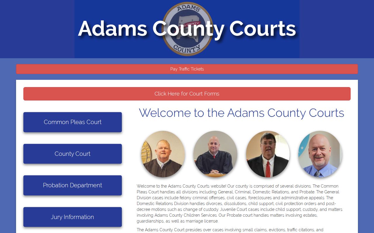 Adams County court docket official courts home page