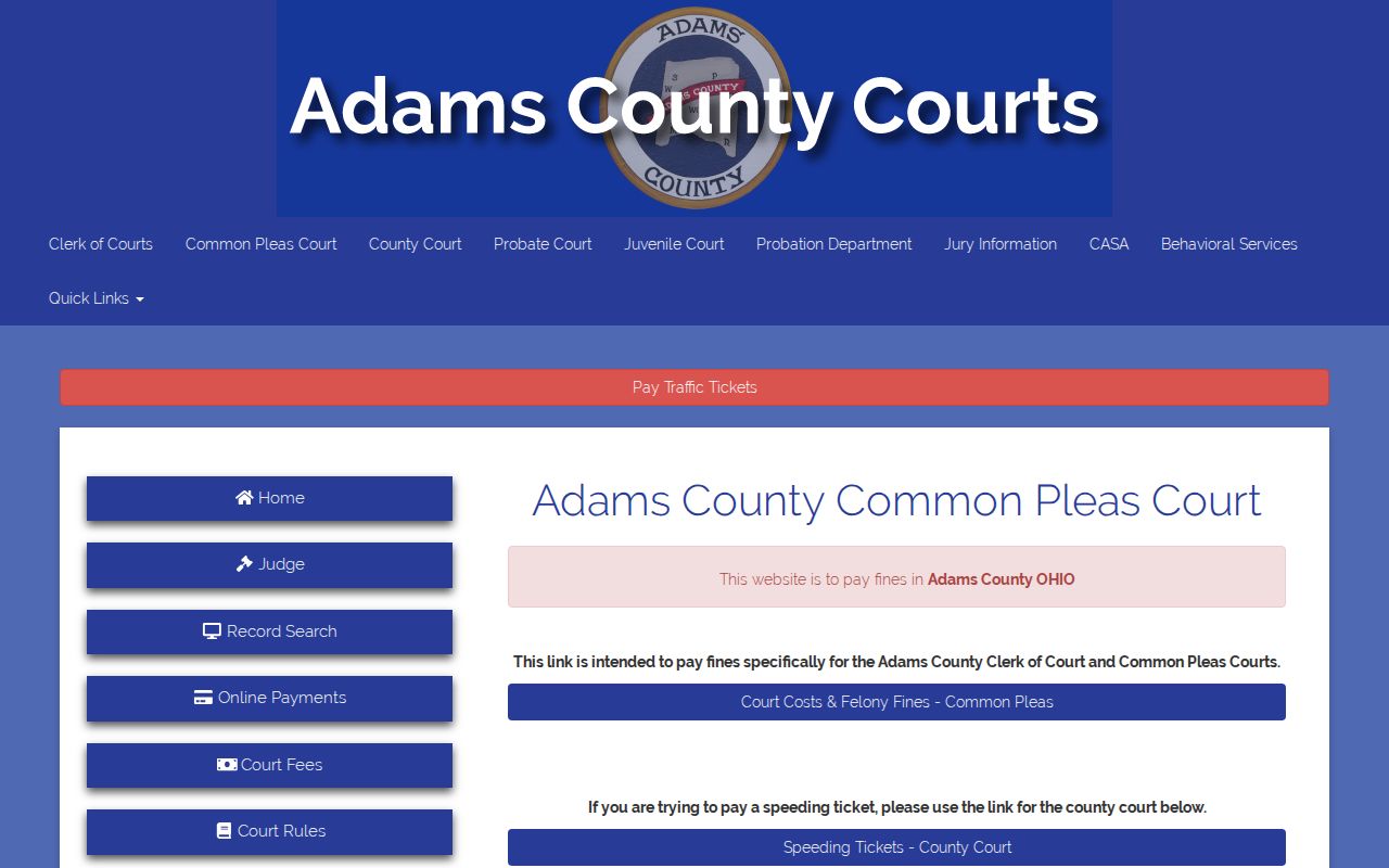 Adams County traffic court records speeding ticket payment routing