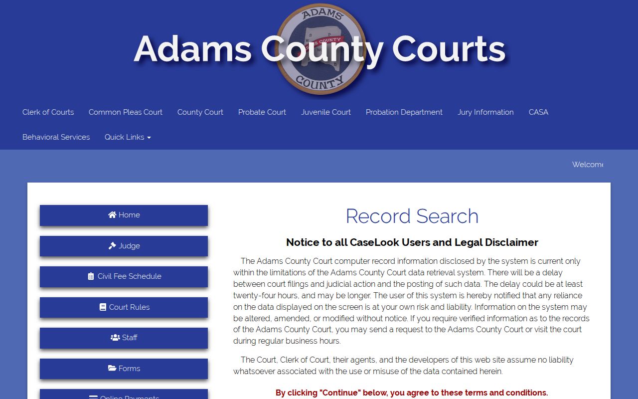 Adams County traffic court records County Court CaseLook notice